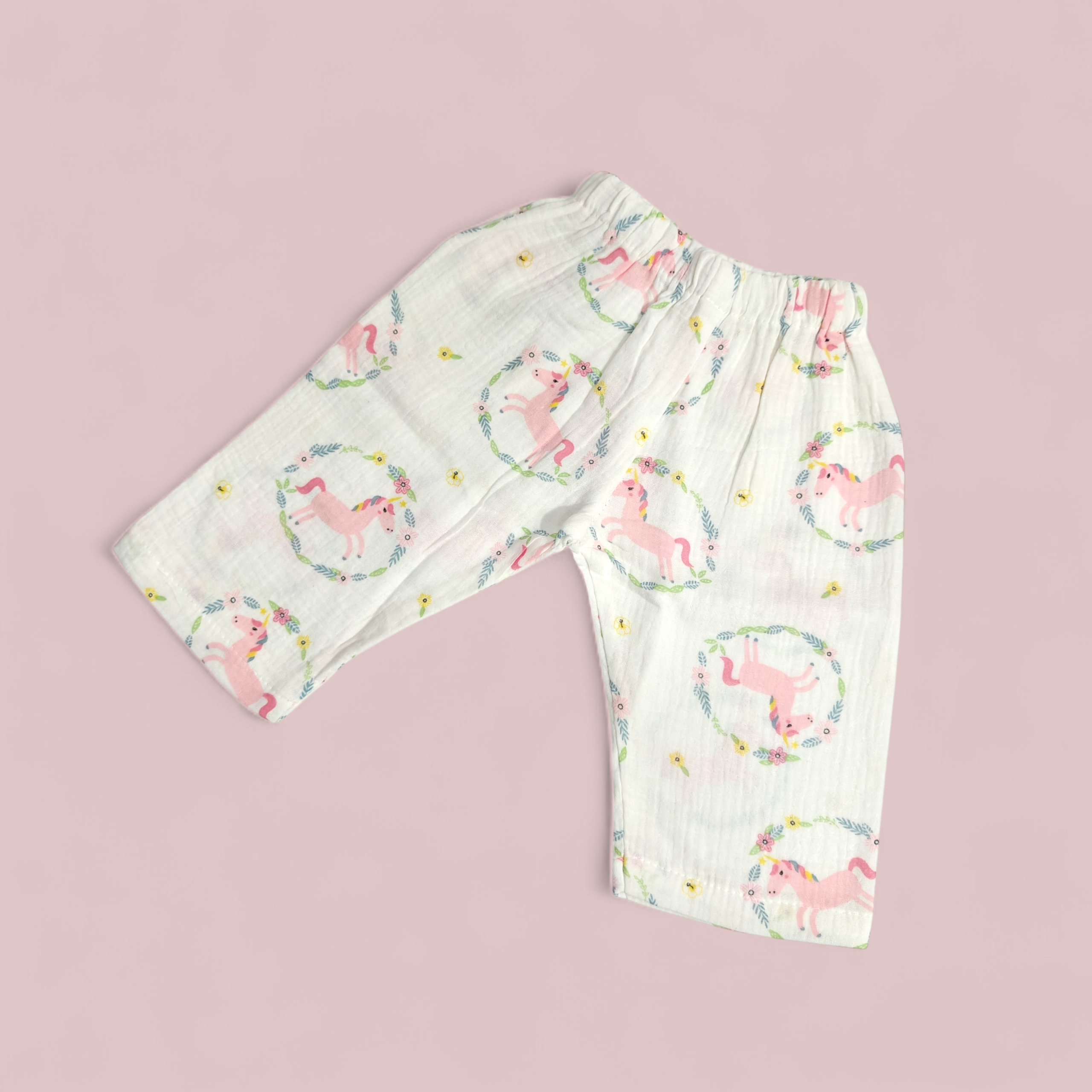 UNICORN PRINT BUTTON-UP MUSLIN NIGHTSUIT - WHITE