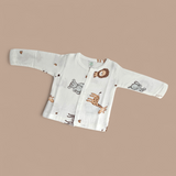 ANIMALS PRINT BUTTON-UP MUSLIN NIGHTSUIT - WHITE