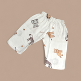 ANIMALS PRINT BUTTON-UP MUSLIN NIGHTSUIT - WHITE
