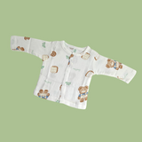 TEDDY BEAR PRINT BUTTON-UP MUSLIN NIGHTSUIT - WHITE