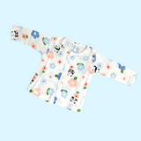 PANDA & FLOWER PRINT BUTTON-UP MUSLIN NIGHTSUIT - WHITE