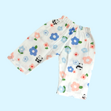 PANDA & FLOWER PRINT BUTTON-UP MUSLIN NIGHTSUIT - WHITE