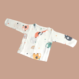 ELEPHANT PRINT BUTTON-UP MUSLIN NIGHTSUIT - WHITE