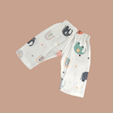 ELEPHANT PRINT BUTTON-UP MUSLIN NIGHTSUIT - WHITE