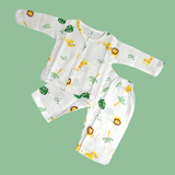 ANIMAlS PRINT BUTTON-UP MUSLIN NIGHTSUIT - WHITE
