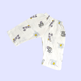 GIRAFFE PRINT HALF SLEEVES BUTTON-UP MUSLIN NIGHTSUIT - WHITE