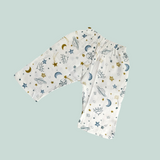 SPACE THEME HALF SLEEVES BUTTON-UP MUSLIN NIGHTSUIT - WHITE