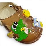 CROCODILE & DUCK APPLIQUE CLOGS - BROWN