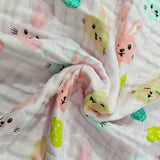 BUNNY PRINT 6 LAYERS 100% MUSLIN TOWEL SMALL - LIGHT PINK