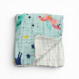 UNICORN PRINT 6 LAYERS 100% MUSLIN TOWEL SMALL - LIGHT BLUE