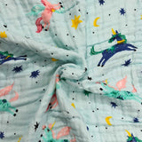 UNICORN PRINT 6 LAYERS 100% MUSLIN TOWEL SMALL - LIGHT BLUE