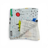 VEHICLE PRINT 6 LAYERS 100% MUSLIN TOWEL SMALL - BLUE