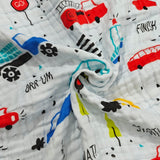 VEHICLE PRINT 6 LAYERS 100% MUSLIN TOWEL SMALL - BLUE