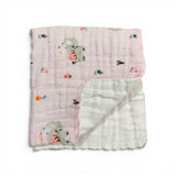 ELEPHANT PRINT 6 LAYERS 100% MUSLIN TOWEL SMALL - LIGHT PINK