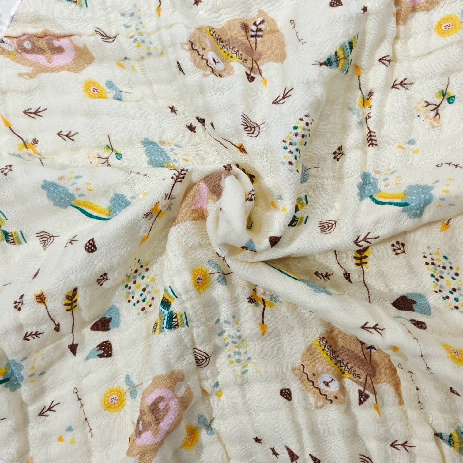 JUNGLE PRINT 6 LAYERS 100% MUSLIN TOWEL SMALL - LEMON YELLOW