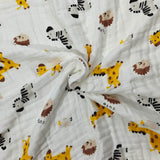 GIRFFE PRINT 6 LAYERS 100% MUSLIN TOWEL LARGE - WHITE
