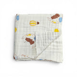 BEAR & BOLLOON PRINT 6 LAYERS 100% MUSLIN TOWEL LARGE - WHITE