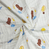 BEAR & BOLLOON PRINT 6 LAYERS 100% MUSLIN TOWEL LARGE - WHITE