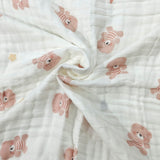 TEDDY BEAR PRINT 6 LAYERS 100% MUSLIN TOWEL LARGE - WHITE
