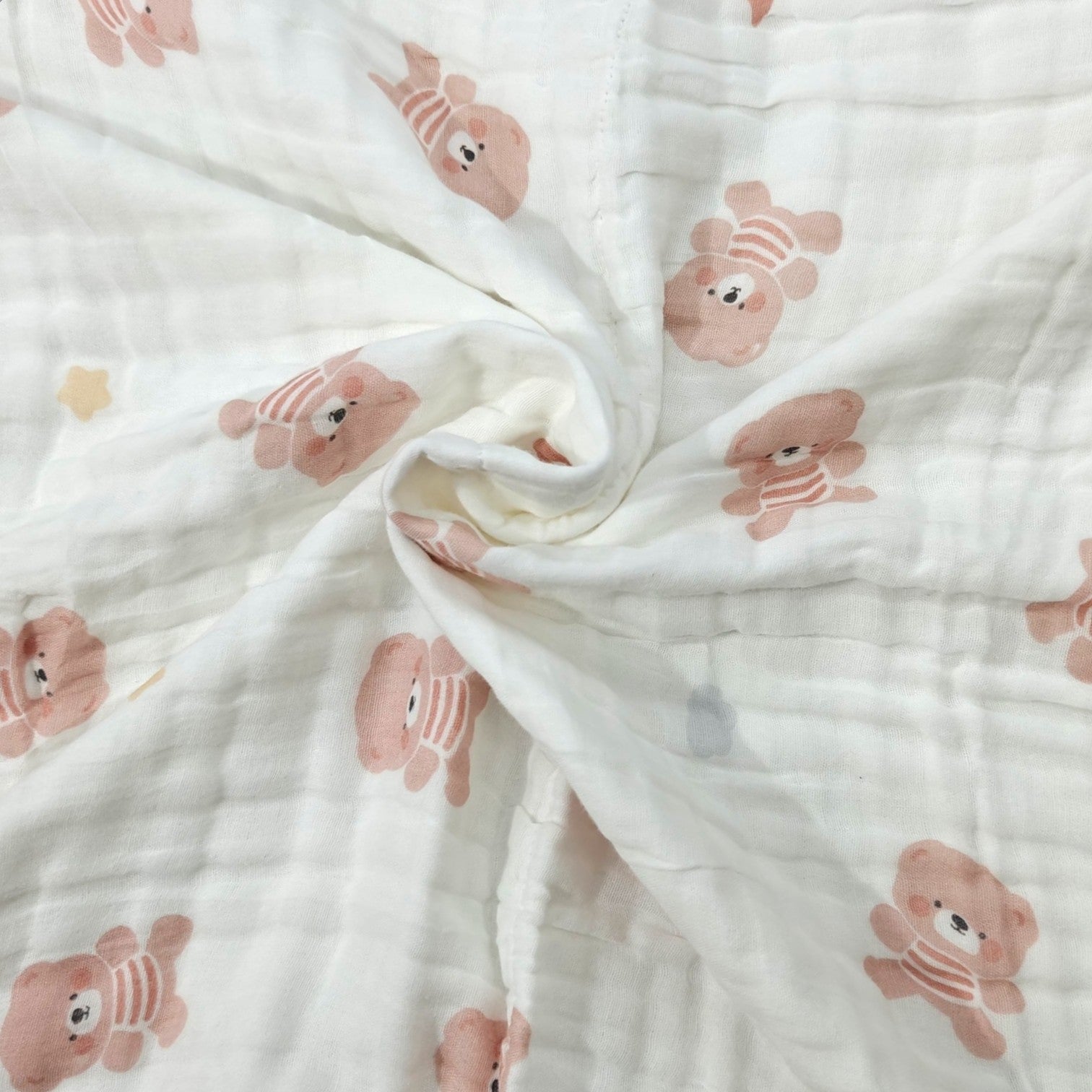 TEDDY BEAR PRINT 6 LAYERS 100% MUSLIN TOWEL LARGE - WHITE