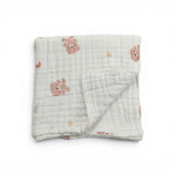 TEDDY BEAR PRINT 6 LAYERS 100% MUSLIN TOWEL LARGE - WHITE