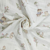 DUCK & BEAR PRINT 6 LAYERS 100% MUSLIN TOWEL LARGE - WHITE