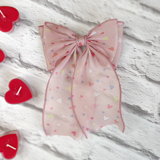 HEART PRINTED DOUBLE BOW CLIP