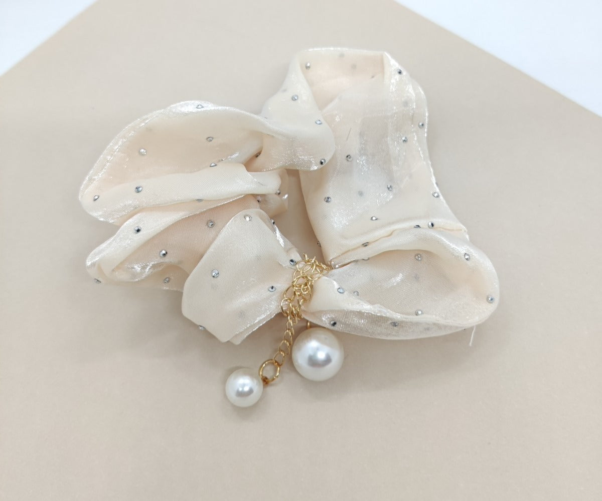 PEARL STUD DOTTED HANGING HAIR TIE