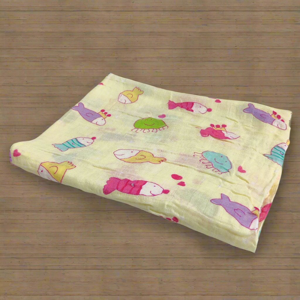 FISH PRINT MUSLIN SWADDLE - MULTICOLOUR