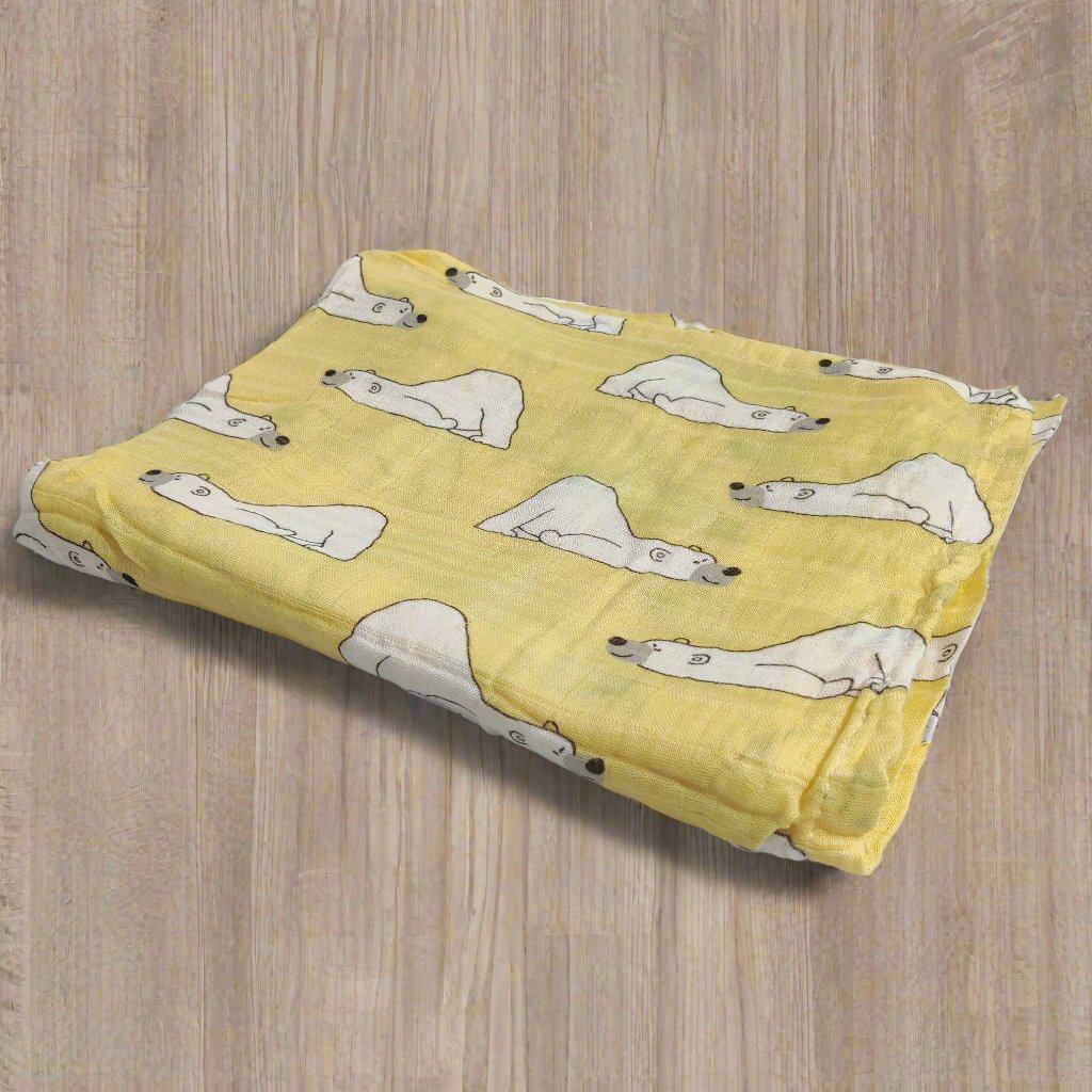 BEAR PRINT MUSLIN SWADDLE - YELLOW