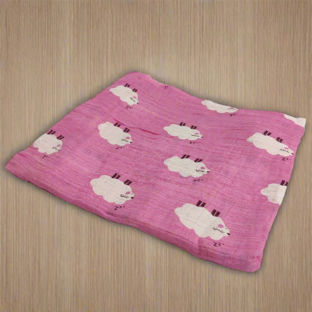 SHEEP PRINT MUSLIN SWADDLE - PINK