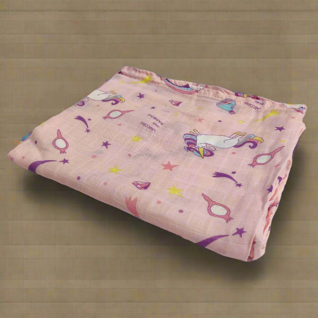 UNICORN PRINT MUSLIN SWADDLE - PINK