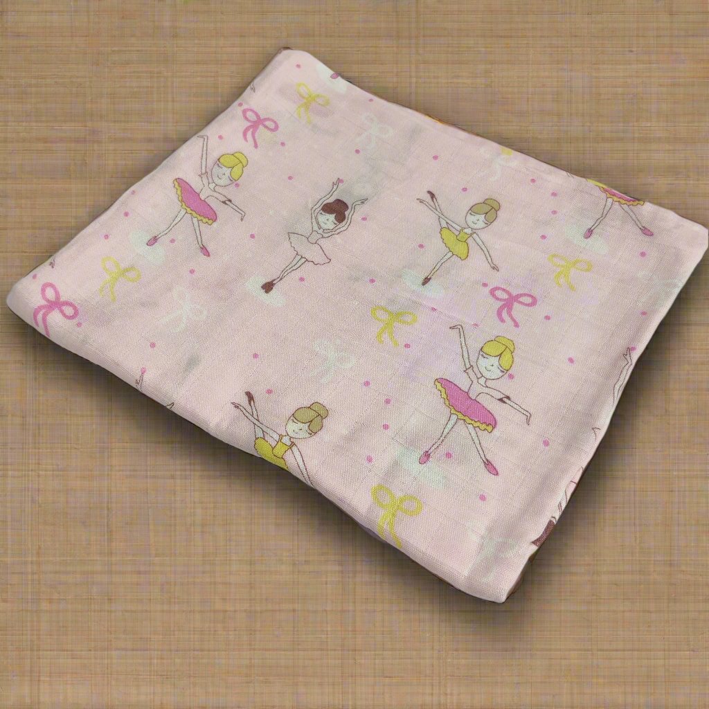 DANCING GIRL PRINT MUSLIN SWADDLE - PINK