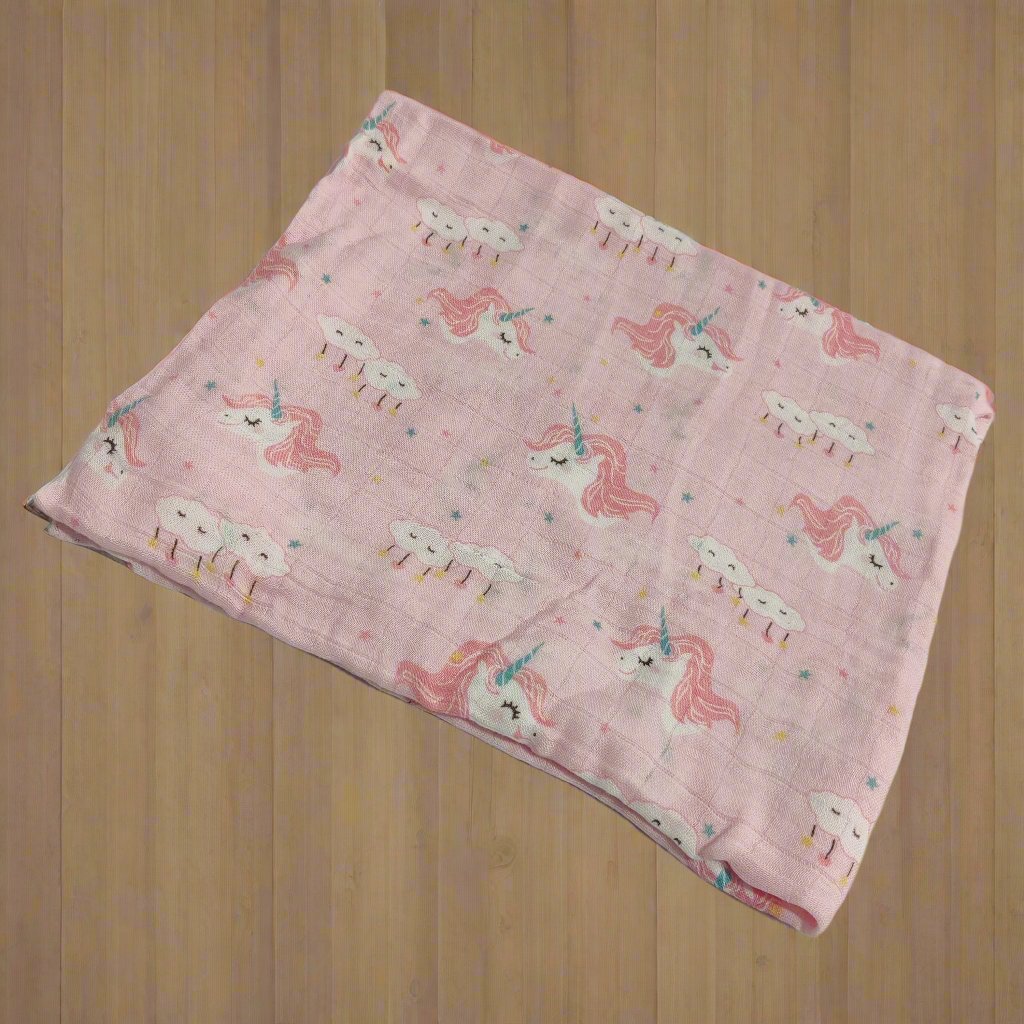 CLOUD WITH UNICORN PRINT MUSLIN SWADDLE - PINK