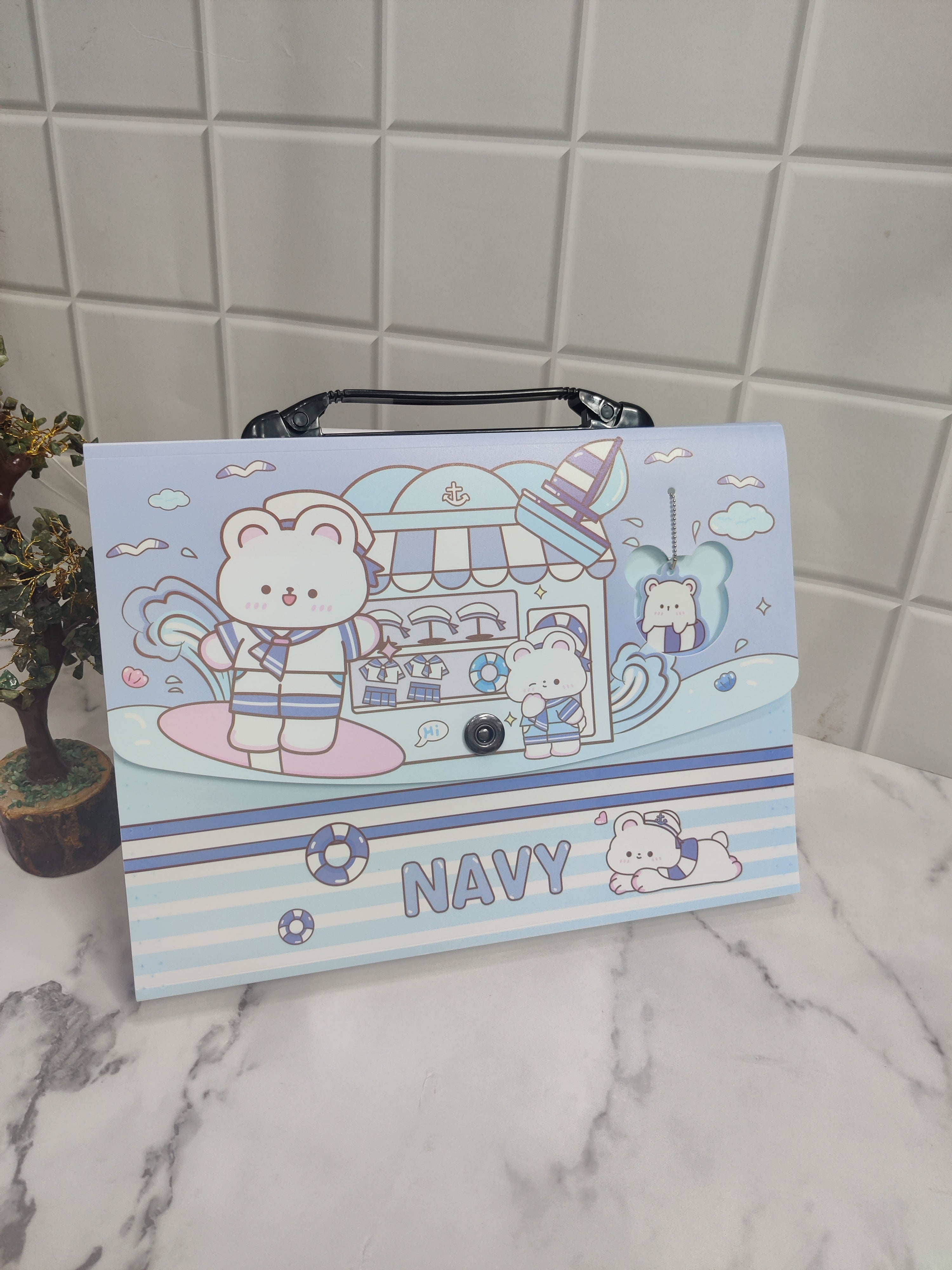 TEDDY HOUSE PRINT FOLDER - BLUE