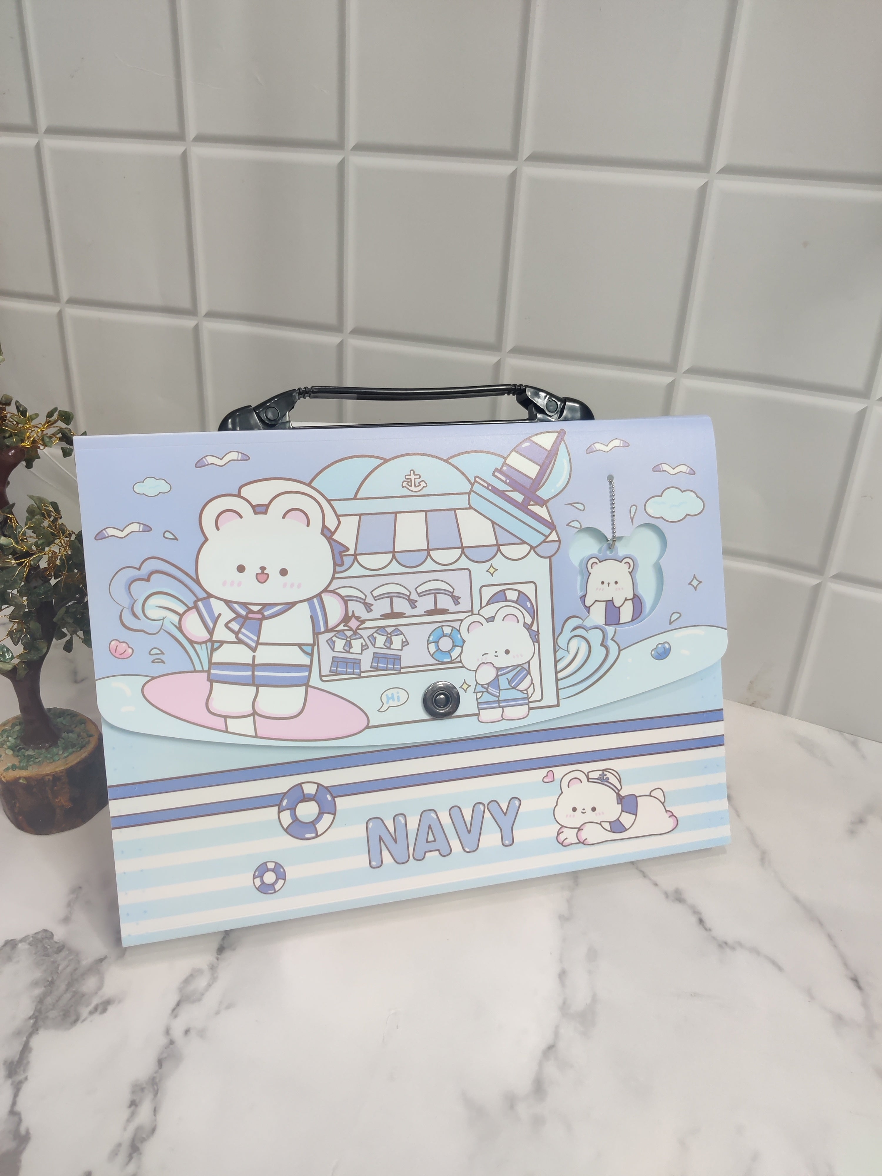 TEDDY HOUSE PRINT FOLDER - BLUE