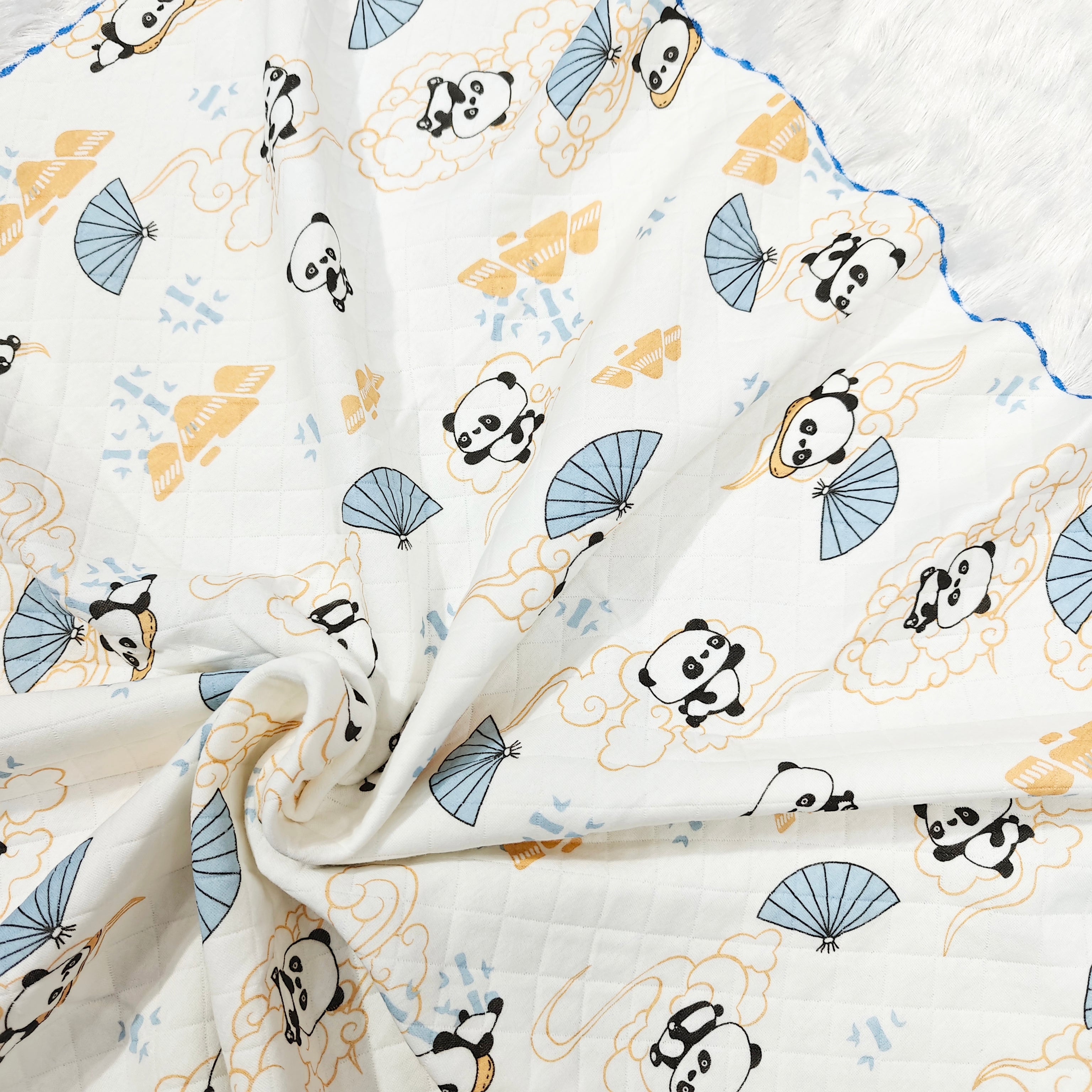 COTTON PANDA PRINT CHECKERED BLANKET