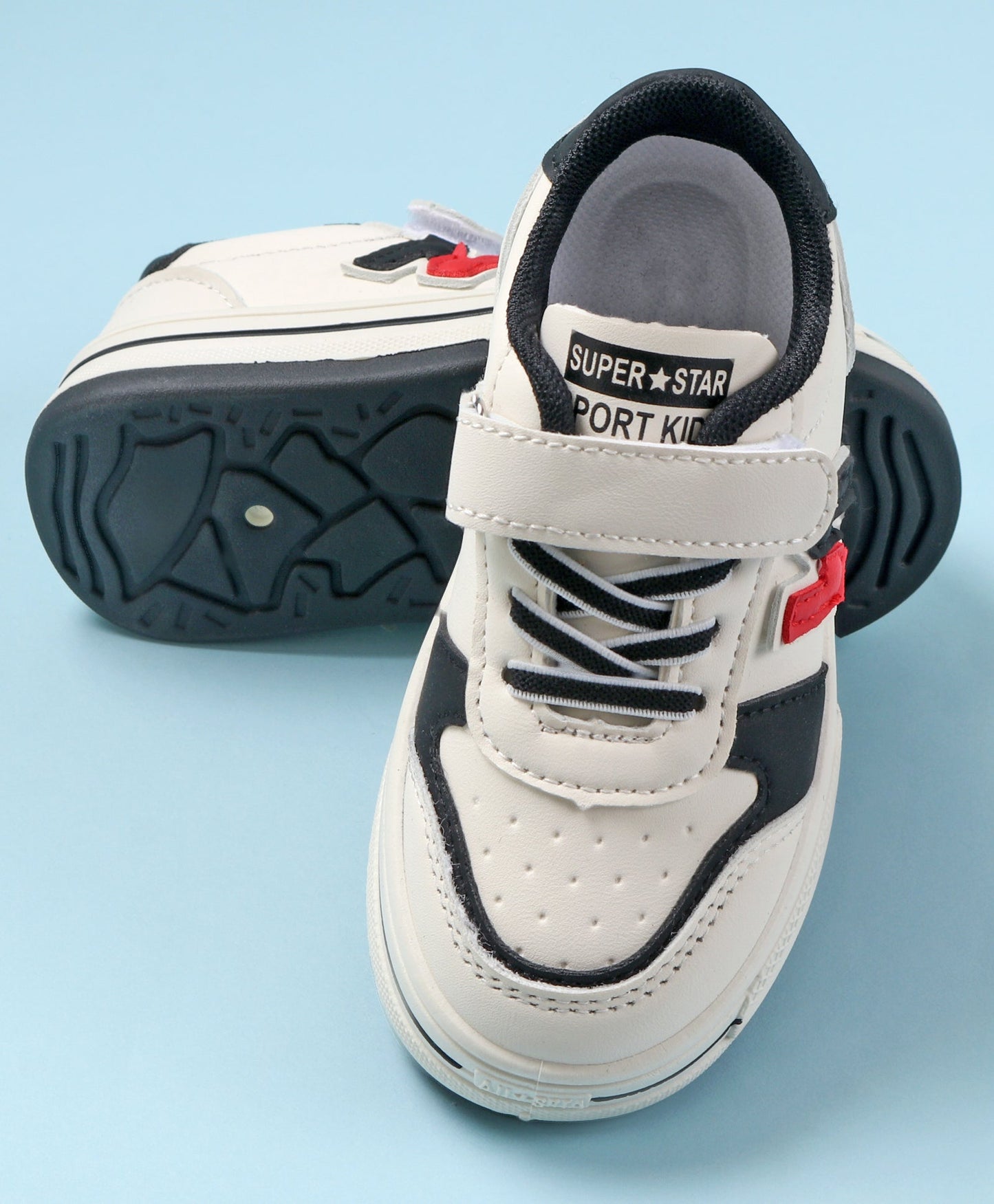N PATCH VELCRO CLOSURE SNEAKERS - WHITE & BLACK