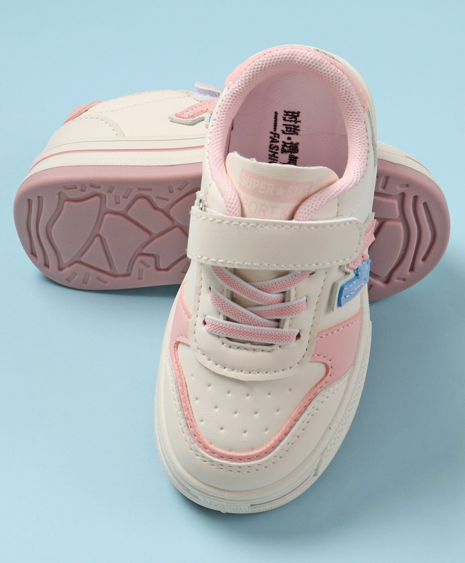 N PATCH VELCRO CLOSURE SNEAKERS - WHITE & PINK