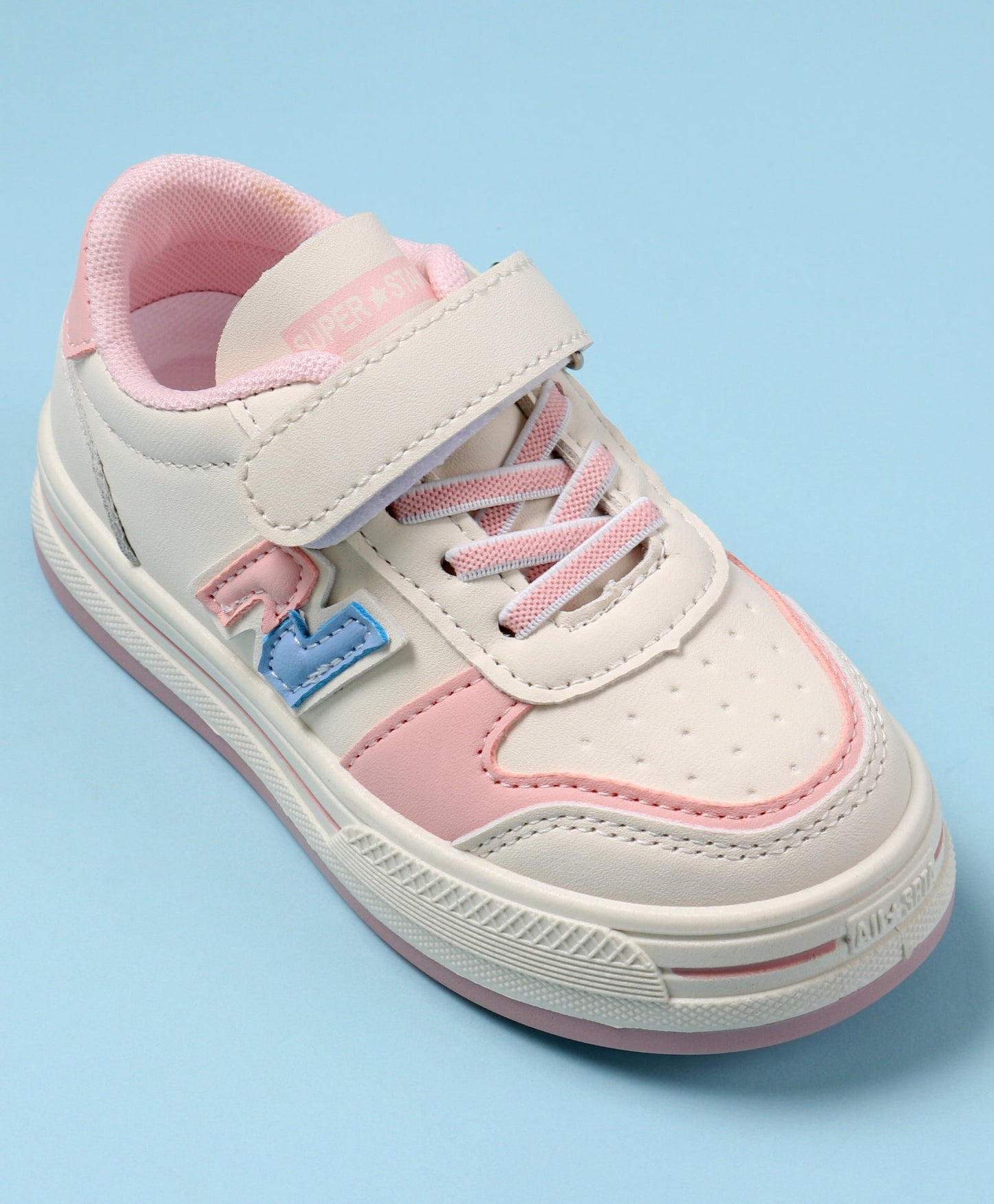 N PATCH VELCRO CLOSURE SNEAKERS - WHITE & PINK