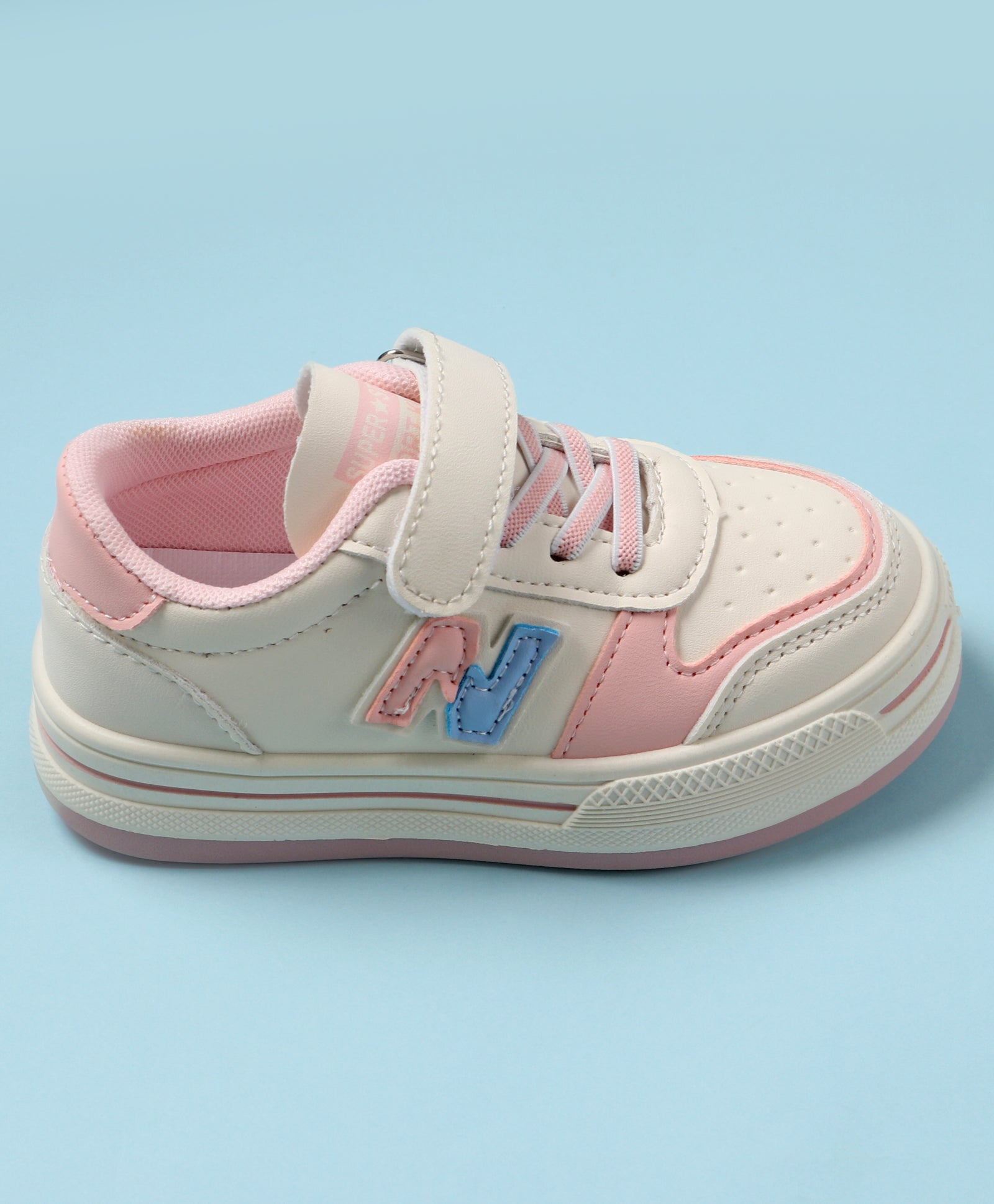 N PATCH VELCRO CLOSURE SNEAKERS - WHITE & PINK