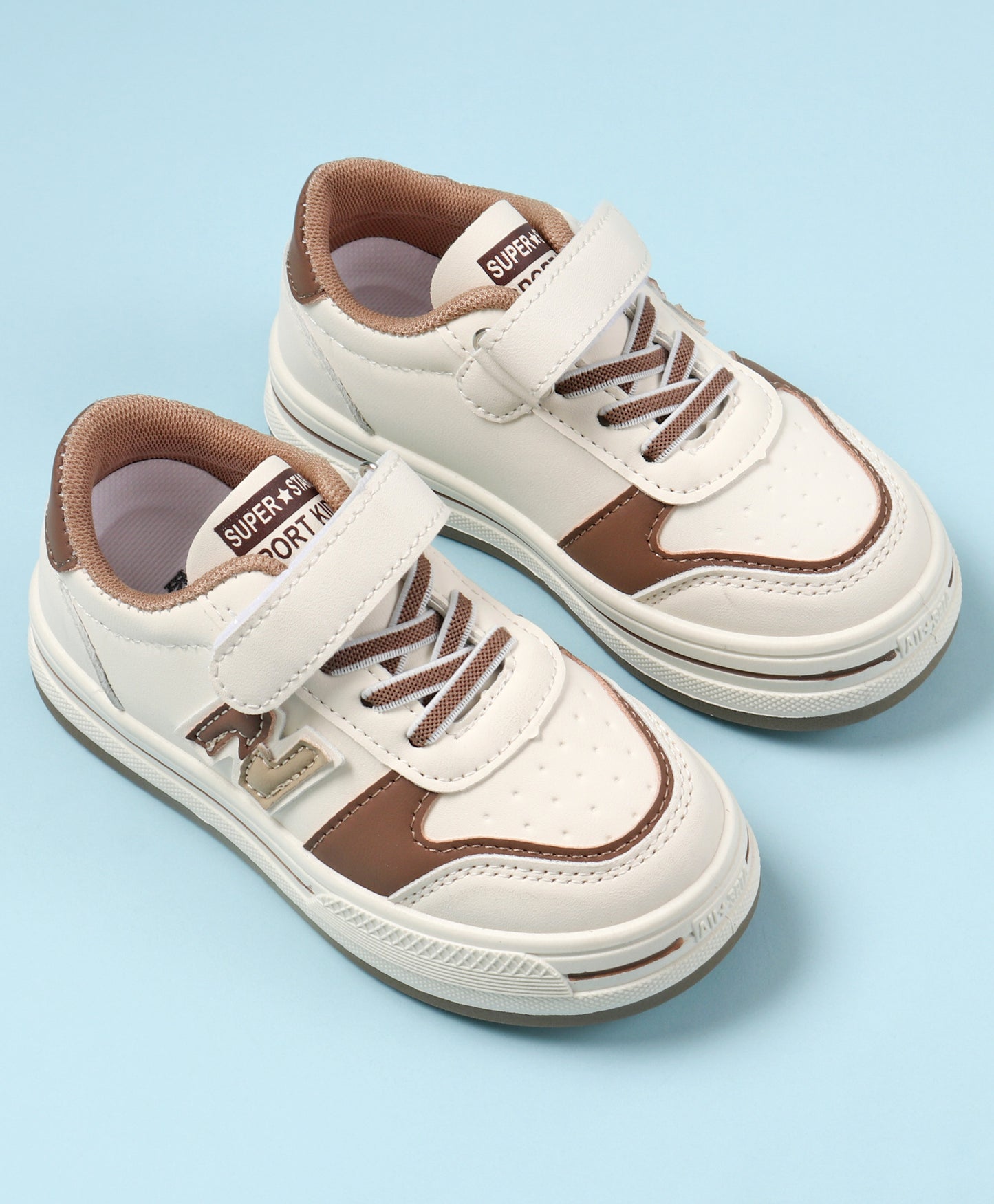 N PATCH VELCRO CLOSURE SNEAKERS - WHITE & BROWN
