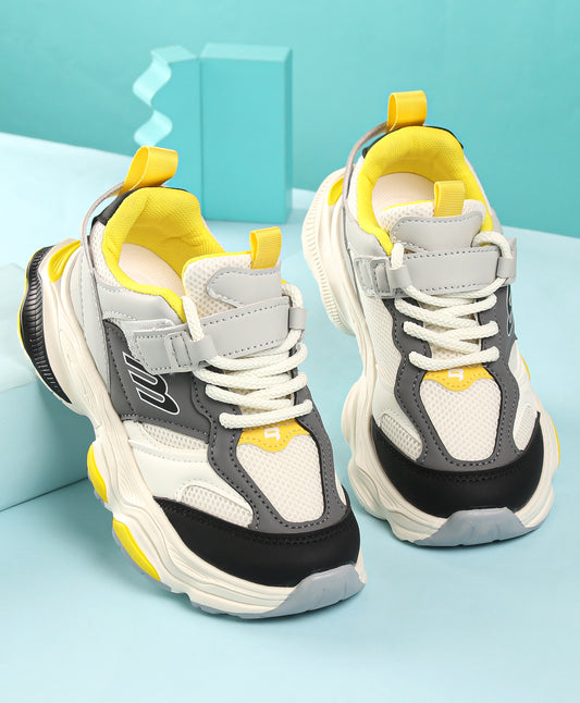 DUAL COLOR HIGH TOP SNEAKERS - WHITE & YELLOW