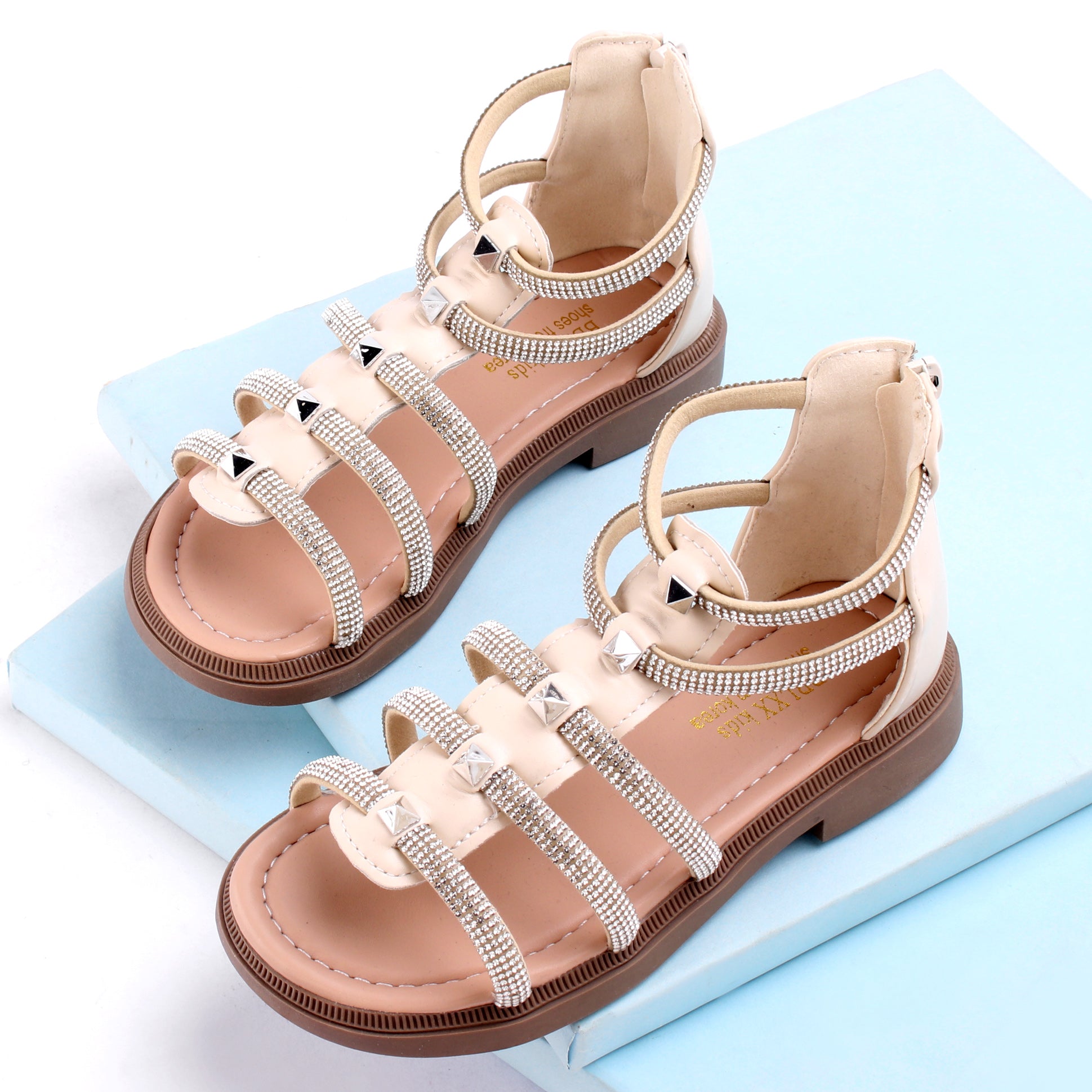 GLADIATOR BEADED ZIP-UP SANDAL - BEIGE