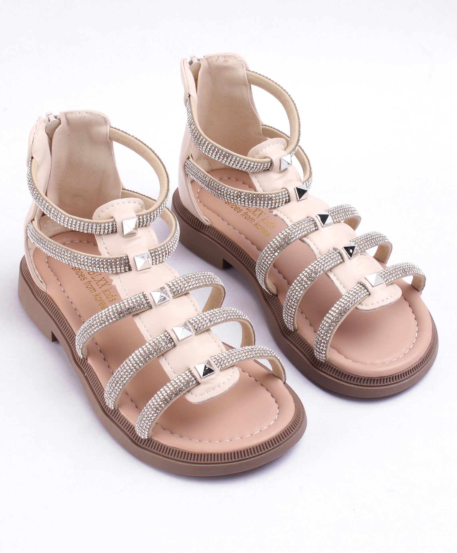 GLADIATOR BEADED ZIP-UP SANDAL - BEIGE