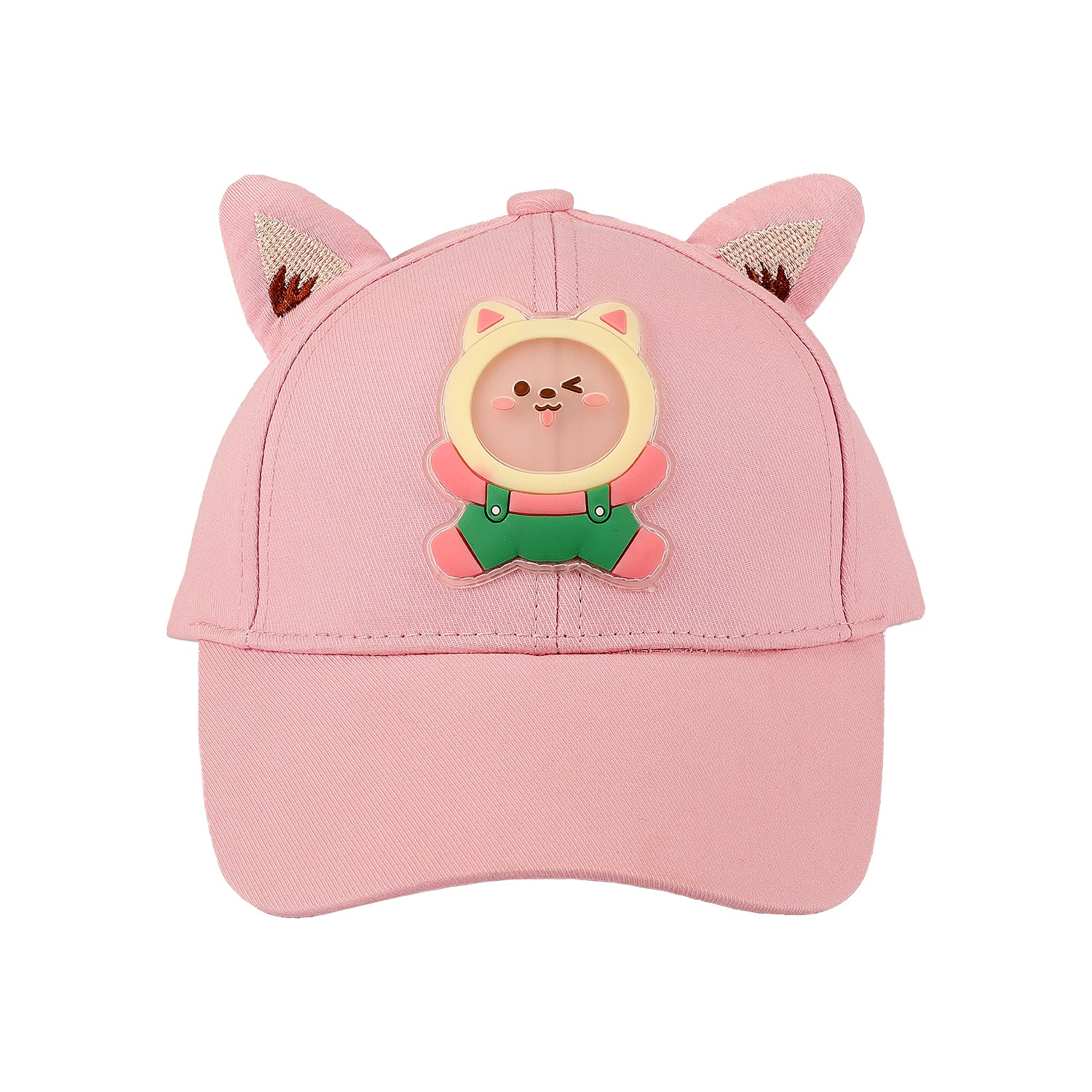 BEAR FACE APPLIQUE CAP - PINK