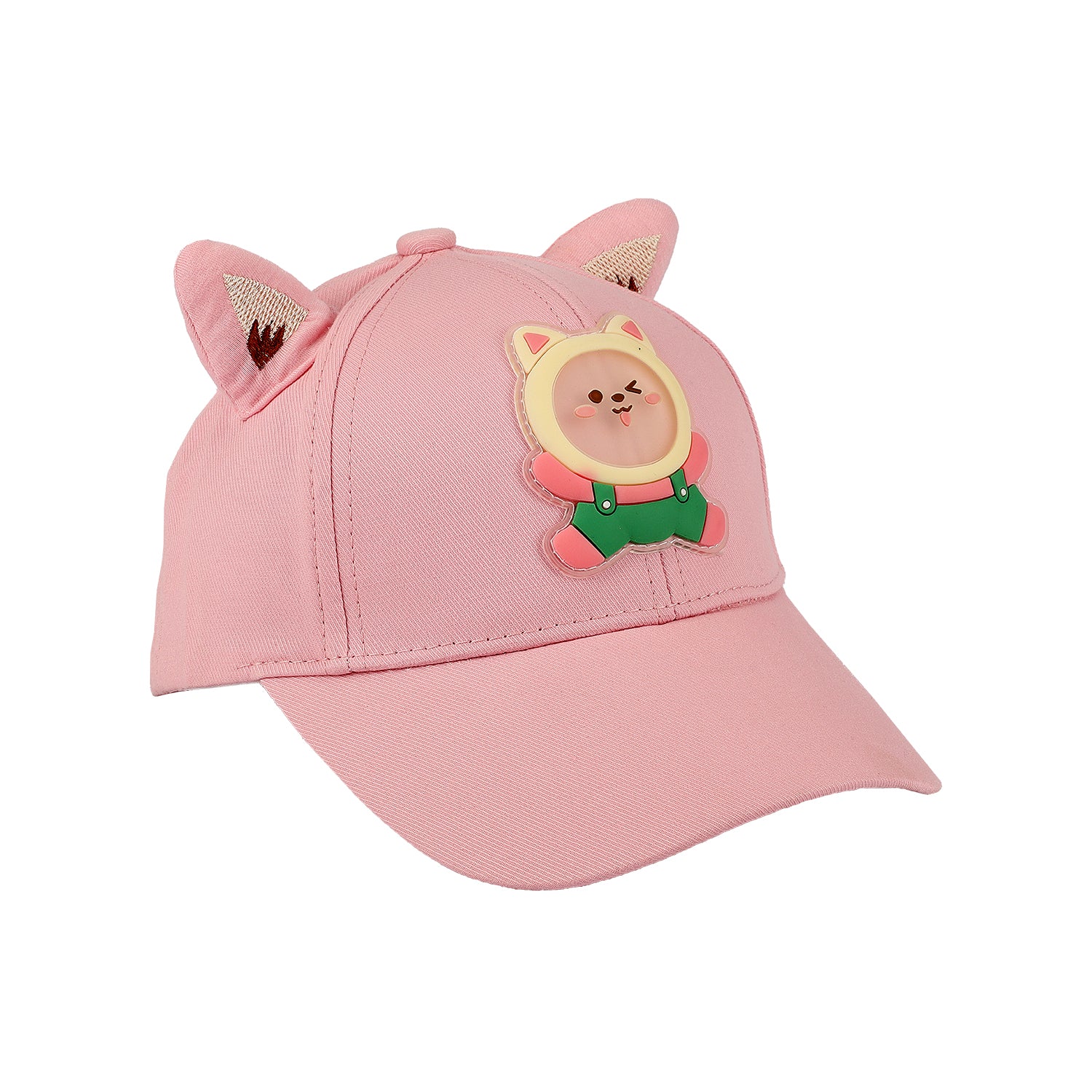 BEAR FACE APPLIQUE CAP - PINK