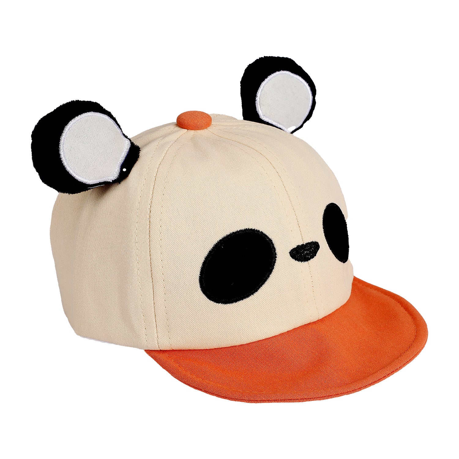 PANDA FACE DESIGN COTTON CAP - ORANGE