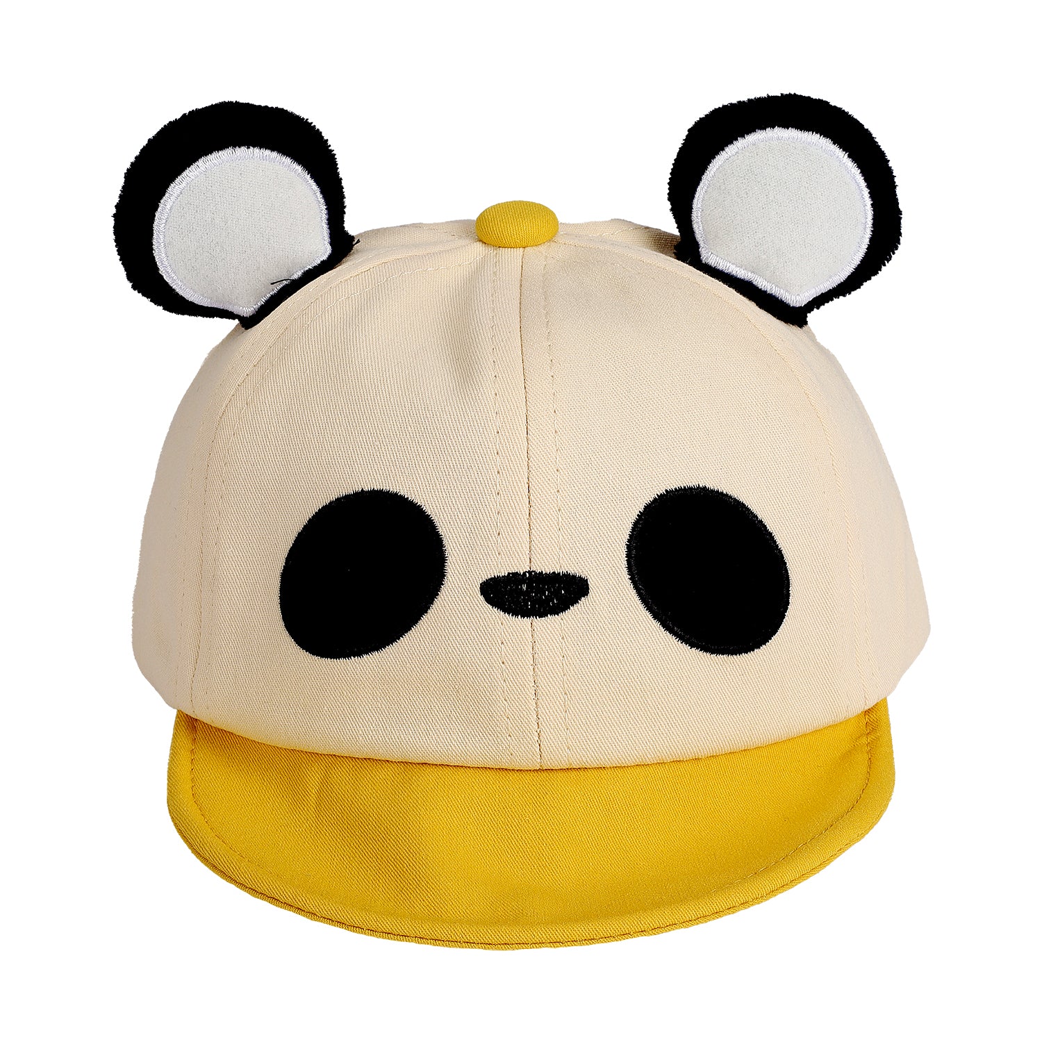 PANDA FACE DESIGN COTTON CAP - YELLOW