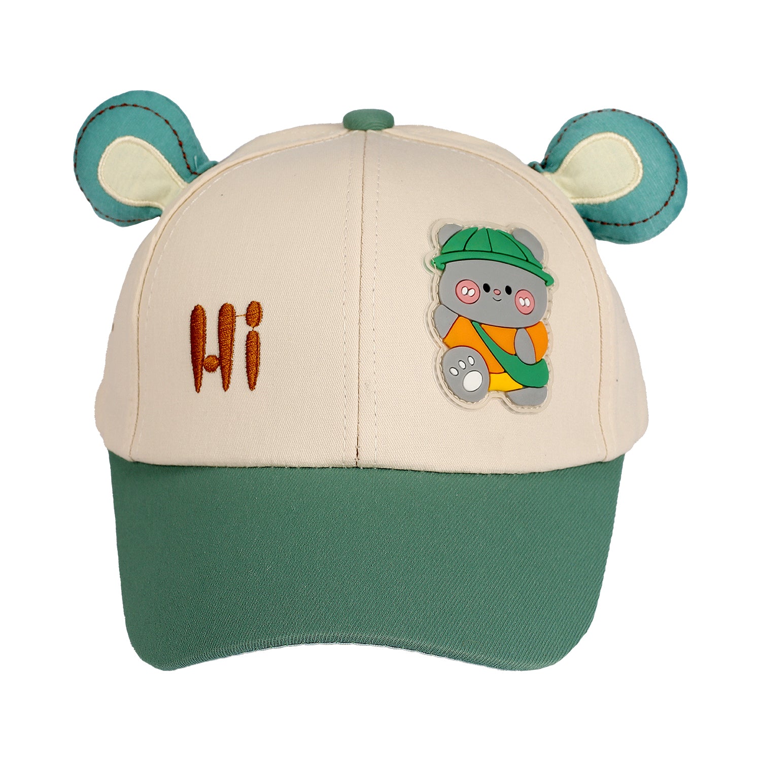 BEAR PATCH & TEXT EMBROIREDED CAP - GREEN